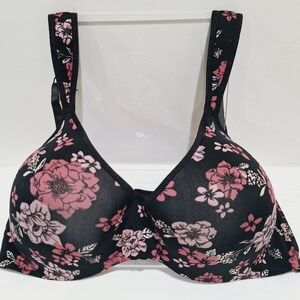 🤍FINAL💲Delta Burke floral print on black underwire bra adjustable strap *40DD
